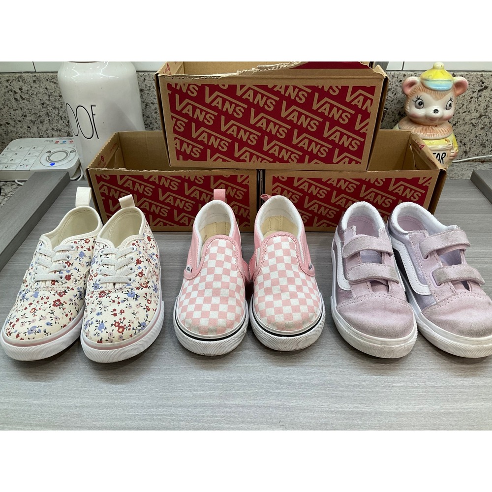 THREE PAIRS LITTLE GIRLS VANS SKATE SNEAKERS
